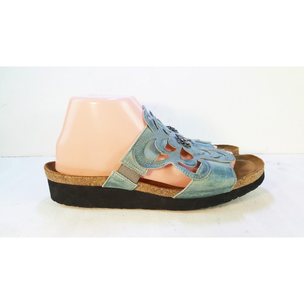 Naot Women's Blue Decorative Leather Slide Sandals
